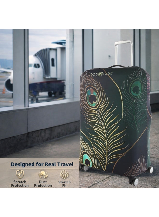 natOnat Travel Luggage Cover Protector - Suitcase Cover - Stretchy, Washable Spandex & Polyester - Protects Against Dirt & Scratches - Peacock Design - Fits 72-81 CM Height ( X Large ) - Image 4
